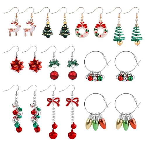 10 Paar Weihnachtsbaum Ohrringe, Weihnachts Ohrringe Festliche Feiertagsohrringe Weihnachtsbaum Jingle Ball Elch Weihnachts Ohrringe Set für Mädchen von SAVITA