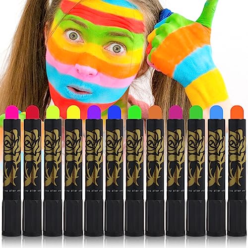 12 Stück Neon Gesichtsmalstifte, im Dunkeln Leuchtende Gesichtsmalstifte Kit Neon Körpermalstifte für Halloween Geburtstag Makeup Party (12 Farben) von SAVITA