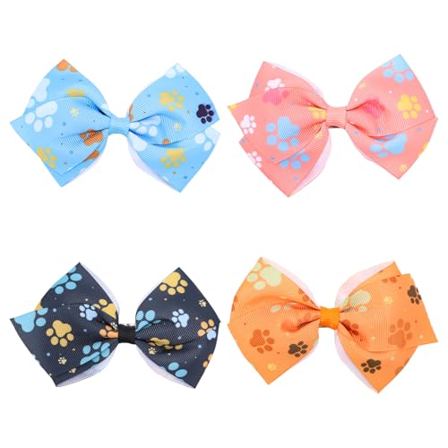 4 Stück Haarschleifen für Mädchen, Süß Hundepfote Aufdruck Schleifenband Krokodilklemmen Cartoon Haarschmuck für Kinder Kleinkinder Mädchen Frauen Partygeschenke von SAVITA
