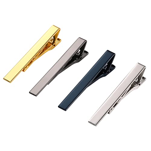 4stk Krawattennadeln für Herren, Klassisch Krawattenspange Stilvoll Krawattennadel Set für Herren Alltag Hochzeit Jubiläum Geschäft Vatertag Geschenke (Gold, Silber, Schwarz, Navy Blau) von SAVITA