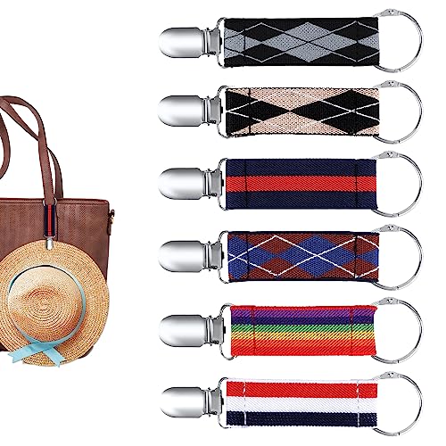 6 Stück Hut Clip Reise, Reisetasche Hut Clip Huthalterclip Handtasche Anti-Verlust Reise-Hut-Clip Hände Frei für Damen Kinder Erwachsene Outdoor-Reisezubehör (Streifengitter) von SAVITA