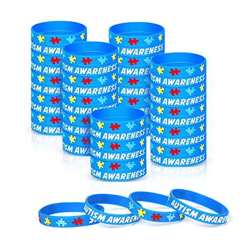 SAVITA Autismus Armband, Motivations-Armbänder Silikon, Bunt, Puzzle-Motiv, für Erwachsene und Jugendliche, Unisex, 50 Stück von SAVITA