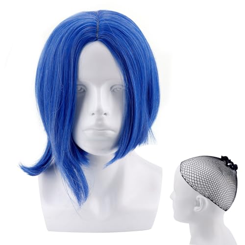 Blaue Bob Perücke für Damen, Kurz Glatt Anime Cosplay Kostümperücken Blau Kunsthaar mit Verstellbarer Netzkappe für Halloween Mottoparty Rollenspiele von SAVITA