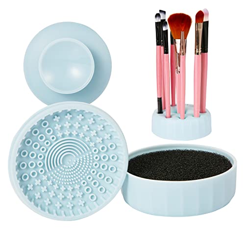 Pinselreiniger Make Up, Silikon 3-in-1-Make-up Pinsel Reinigungswerkzeug Tragbar Kosmetik Waschmatte Kosmetikpinsel Organizer für Make-up-Pinsel (Blau) von SAVITA