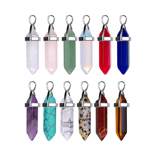 SAVITA 12 Stück Chakra-Stein-Anhänger, Anhänger aus Kristall, sechseckig, Anhänger aus natürlichem Quarzstein, für Männer und Frauen, Schmuckherstellung, Kristallstein, Kristallstein von SAVITA