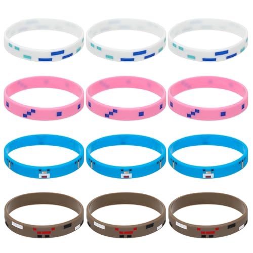 SAVITA 12 Stück Pixel Silikonarmbänder, 4 Stile Partygeschenke zum Thema Pixel Videospiel Armbänder für Kinder Jugendliche Erwachsene Gamer Partyzubehör für Geburtstage von SAVITA