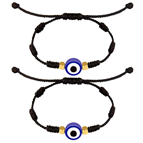 SAVITA 2 Stück Böser Blick Armband, Handgefertigte Evil Eye Bracelet String Verstellbares Glücksarmband Nylon Schnur Evil Eye Türkisches Auge Nazar Armband für Damen Herren Mädchen Jungen von SAVITA