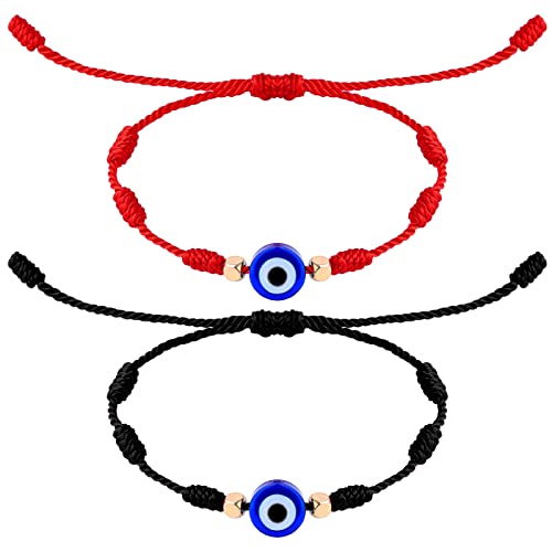 SAVITA 2 Stück Böser Blick Armband, Handgefertigte Evil Eye Bracelet String Verstellbares Glücksarmband Nylon Schnur Evil Eye Armband für Damen Herren Mädchen Jungen (Schwarz und Rot) von SAVITA