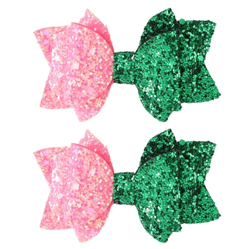 SAVITA 2 Stück Haarspangen mit Hexenschleife, Funkelnde Haarspange mit Rosa und Grüner Schleife Süße Hexen Mottoparty Dekoration für Frauen und Mädchen Kostümzubehör Film Merch Geschenke von SAVITA