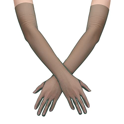 SAVITA 27,6 Zoll Frauen Lange Handschuhe Dehnbare Ellbogenl?nge Transparente Tüll Mesh Kostüm für Halloween Cosplay Oper Hochzeit Brautdusche Abschlussball (Grün) von SAVITA