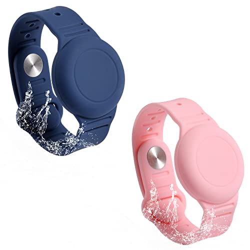 SAVITA 2Pcs Armband für Airtag Kinder, Wasserdicht Airtag Armband Kinder Silikon Ältere Menschen Verstellbar Anti-Verlust Airtag Hülle Armband Kinder zum Verstecken von GPS-Tracker (Rosa, Dunkelblau) von SAVITA