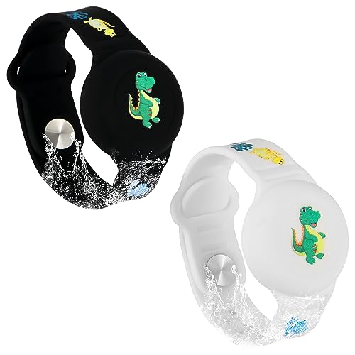 SAVITA 2st Armband für Airtag Kinder, Dinosaurier Cartoon Muster für Airtag Armband Silikon Kleinkinder Ältere Menschen für Airtag Hülle Kinder zum Verstecken des GPS Trackers (Schwarz, Weiß) von SAVITA