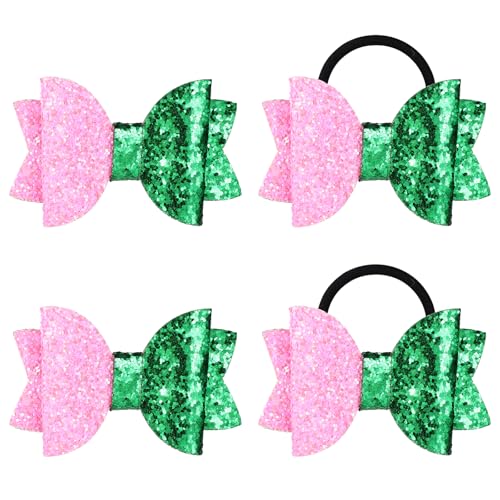 SAVITA 4stk Rosa und Grüne Haaraccessoires, Inklusive 2 Haargummis Glitzer Schleife und 2 Haarspange Schleife Glitzer Halloween-Accessoires Fans Geschenke für Frauen von SAVITA