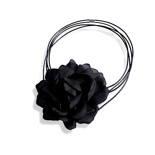 SAVITA Blumen Halskette, Samt-Halskette mit Verstellbarer Blume-Kette Stoff-Blumen-Halsketten Halsband Blumen Damen für Frauen Mädchen Braut Hochzeit Party Geburtstag (Schwarz) von SAVITA