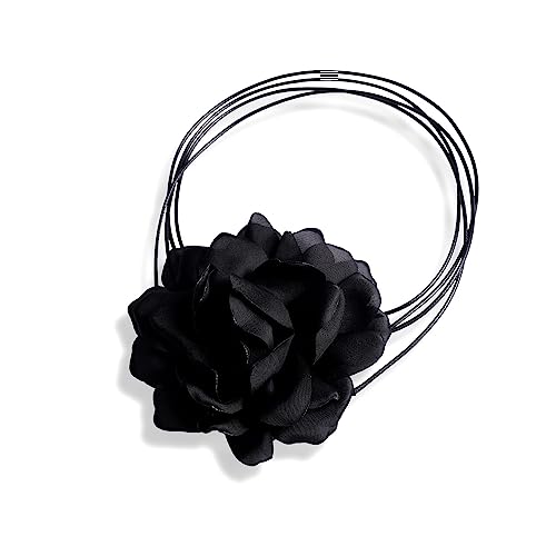 SAVITA Samt-Halskette Mit Verstellbarer Blumen-Kette - Stoff-Halsketten Halsband für Frauen, Mädchen, Braut - Hochzeit, Party, Geburtstag (Schwarz) von SAVITA