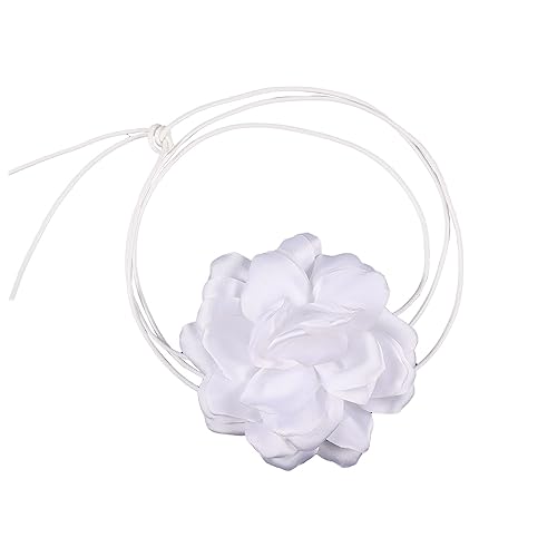 SAVITA Blumen Halskette, Samt-Halskette mit Verstellbarer Blume-Kette Stoff-Blumen-Halsketten Halsband Blumen Damen für Frauen Mädchen Braut Hochzeit Party Geburtstag (Weiss) von SAVITA