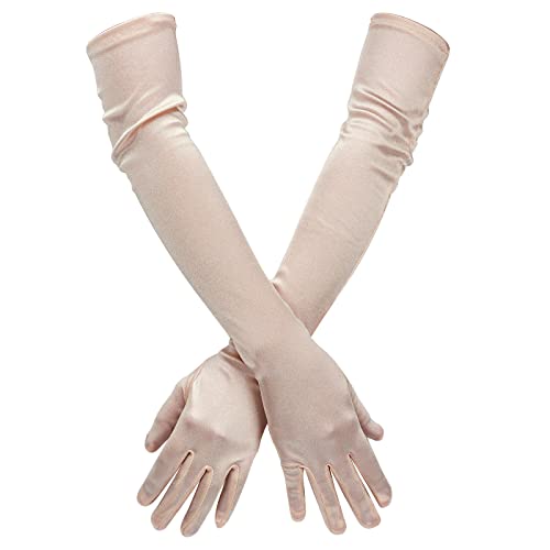 SAVITA Handschuhe Lang Satinhandschuhe Abendhandschuhe Lang Opernhandschuhe 21" Ellenbogenhandschuhe für Mädchen Damen (Champagnerfarbe) von SAVITA