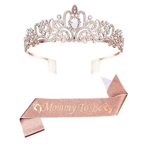 SAVITA Mom to Be Deko, Mom to Be Krone Mommy to Be Schärpe Mother to Be Baby Shower Mum to Be Tiara Mommy to Be Sash Und Tiara Set für Jungen und Mädchen (Roségold) von SAVITA