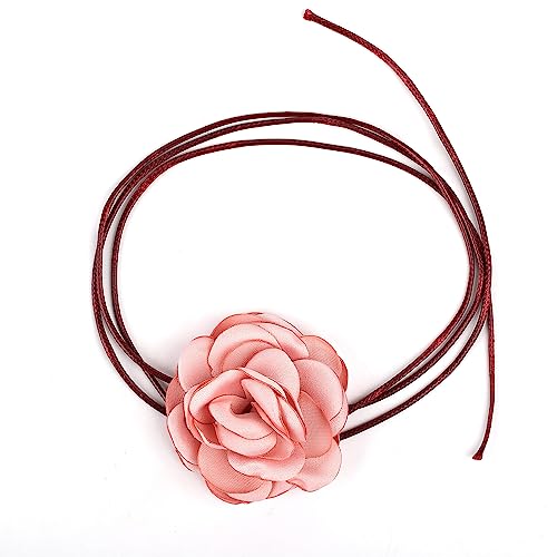 SAVITA Vintage Choker Halsband Blumen, Boho Blumen Halskette Verstellbare Stoff Rosen Halskette für Frauen Mädchen Braut Hochzeit Party Geburtstag (Hell-Pink) von SAVITA