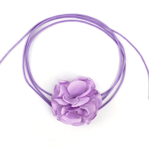 SAVITA Vintage Choker Halsband Blumen, Boho Blumen Halskette Verstellbare Stoff Rosen Halskette für Frauen Mädchen Braut Hochzeit Party Geburtstag (Hellviolett) von SAVITA