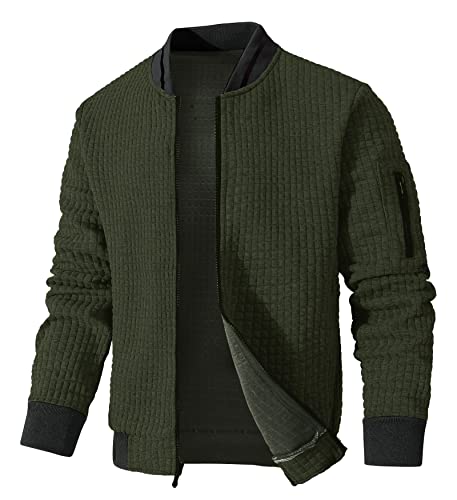 SAVKOOV Leichte Herren-Bomberjacke, lässig, Varsity-Mantel, Army Grün, M von SAVKOOV