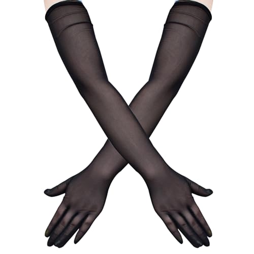 Damen Tüll Handschuhe Schwarze 67cm Lange Spitze Transparente Handschuhe Retro Ellbogenlänge Partyhandschuhe Damen Oper Halloween Teeparty Kostüm Zubehör von SAVOSWEET