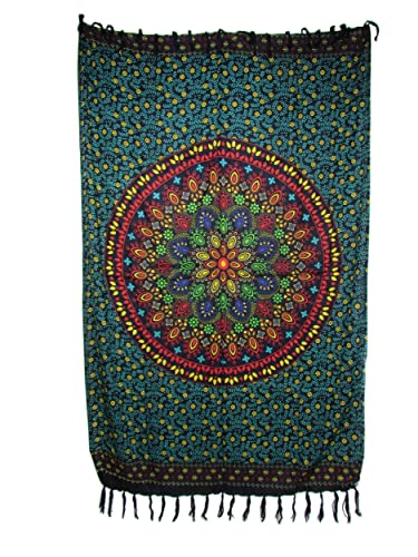 SAWA-ART Sarong Pareo Blumenmandala mintgrün-gelb/große Auswahl schönste Farben/Wickelrock Strandtuch Sauna-Tuch Wickelkleid Schal Wickeltuch Bademode Freizeitmode Sommermode/aus 100% Viskose von SAWA-ART