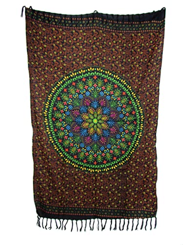 SAWA-ART Sarong Pareo Blumenmandala orange-gelb/große Auswahl schönste Farben/Wickelrock Strandtuch Sauna-Tuch Wickelkleid Schal Wickeltuch Bademode Freizeitmode Sommermode/aus 100% Viskose von SAWA-ART