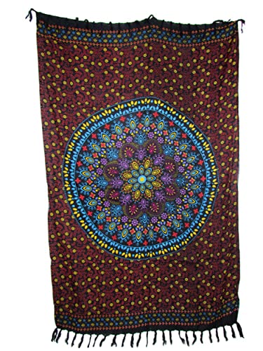 SAWA-ART Sarong Pareo Blumenmandala rot-gelb/große Auswahl schönste Farben/Wickelrock Strandtuch Sauna-Tuch Wickelkleid Schal Wickeltuch Bademode Freizeitmode Sommermode/aus 100% Viskose von SAWA-ART