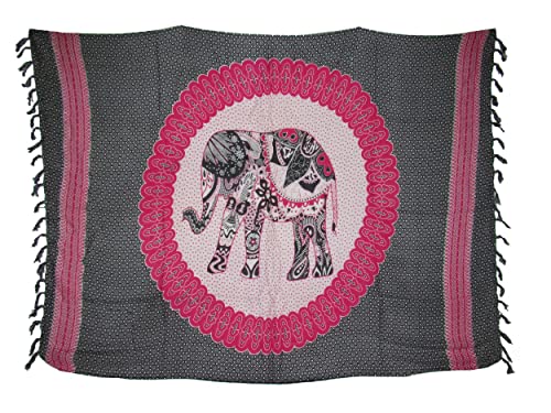 SAWA-ART Sarong Pareo Elefant Paisley pink-schwarz/große Auswahl schönste Farben/Wickelrock Strandtuch Sauna-Tuch Wickelkleid Schal Wickeltuch Bademode Freizeitmode Sommermode/aus 100% Viskose von SAWA-ART