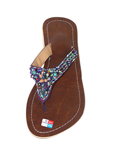 SAWA Damen Flip Sandale Fiesta Zehentrenner Zehenpantolette Sommersandale Zehenstegsandale in lila oder schwarz mit bunten Pailletten und Perlen von SAWA