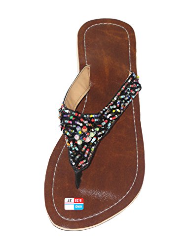 Damen Flip Sandale Fiesta Zehentrenner Zehenpantolette Sommersandale Zehenstegsandale in lila oder schwarz mit bunten Pailletten und Perlen von SAWA