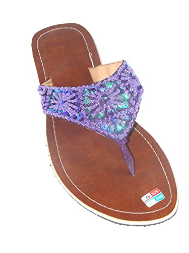 Flip Sandale Violett Zehentrenner Zehenpantolette Sommersandale Zehenstegsandale in lila mit Perlen und Pailletten von SAWA