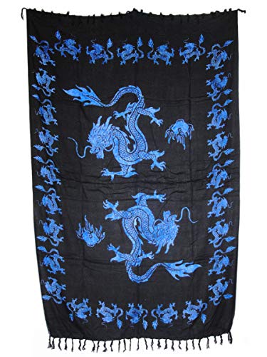 Sarong Pareo Drachen blau große Auswahl schönste Farben/Wickelrock Strandtuch Sauna-Tuch Wickelkleid Schal Wickeltuch Bademode Freizeitmode Sommermode/aus 100% Viskose von SAWA