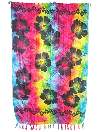 Sarong Pareo Hibiskus Batik Style III Regenbogen/große Auswahl schönste Farben/Wickelrock Strandtuch Sauna-Tuch Wickelkleid Schal Wickeltuch Bademode Freizeitmode Sommermode/aus 100% Viskose von SAWA