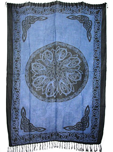 Sarong Pareo Keltisches Blumen Mandala blau/große Auswahl schönste Farben/Wickelrock Strandtuch Sauna-Tuch Wickelkleid Schal Wickeltuch Bademode Freizeitmode Sommermode/aus 100% Viskose von SAWA