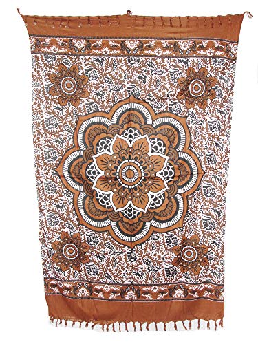 Sarong Pareo Mandala Blume braun/große Auswahl schönste Farben/Wickelrock Strandtuch Sauna-Tuch Wickelkleid Schal Wickeltuch Bademode Freizeitmode Sommermode/aus 100% Viskose von SAWA