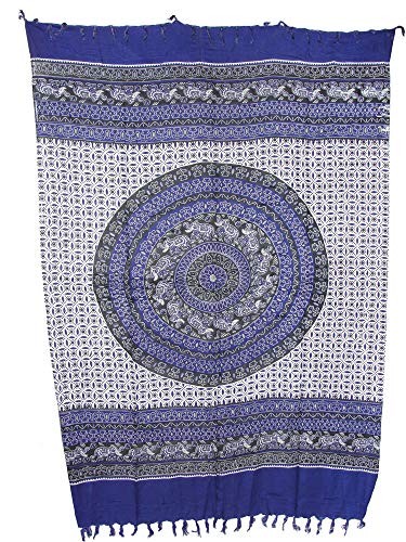 Sarong Pareo Mandala Elefant II Nachtblau/große Auswahl schönste Farben/Wickelrock Strandtuch Sauna-Tuch Wickelkleid Schal Wickeltuch Bademode Freizeitmode Sommermode/aus 100% Viskose von SAWA