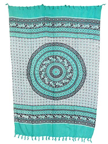 Sarong Pareo Mandala Elefant II mintgrün/große Auswahl schönste Farben/Wickelrock Strandtuch Sauna-Tuch Wickelkleid Schal Wickeltuch Bademode Freizeitmode Sommermode/aus 100% Viskose von SAWA