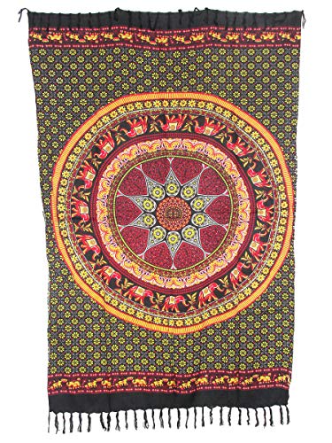 Sarong Pareo Mandala Elefant V gelb-rot große Auswahl schönste Farben/Wickelrock Strandtuch Sauna-Tuch Wickelkleid Schal Wickeltuch Bademode Freizeitmode Sommermode/aus 100% Viskose von SAWA