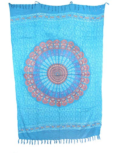 Sarong Pareo Mandala Maya II hellblau-apricot/große Auswahl schönste Farben/Wickelrock Strandtuch Sauna-Tuch Wickelkleid Schal Wickeltuch Bademode Freizeitmode Sommermode/aus 100% Viskose von SAWA