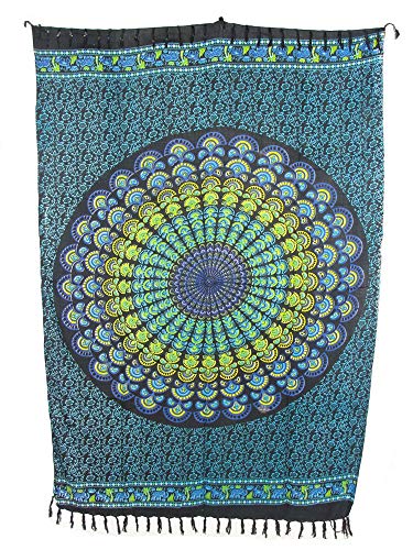 Sarong Pareo Mandala Maya II hellblau-blau/große Auswahl schönste Farben/Wickelrock Strandtuch Sauna-Tuch Wickelkleid Schal Wickeltuch Bademode Freizeitmode Sommermode/aus 100% Viskose von SAWA