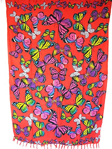 Sarong Pareo Schmetterlinge Rot Wickelrock Strandtuch Tuch Wickelkleid von SAWA