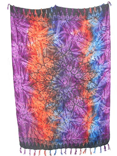 Sarong Pareo Sternblume lila-orange-blau/große Auswahl schönste Farben/Wickelrock Strandtuch Sauna-Tuch Wickelkleid Schal Wickeltuch Bademode Freizeitmode Sommermode/aus 100% Viskose von SAWA