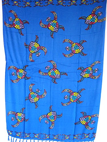 Sarong Pareo Wickelrock Strandtuch Tuch zum Binden Wasserschildkröte blau/große Auswahl schönste Farben/Sauna-Tuch Wickelkleid Schal Wickeltuch Bademode Freizeitmode Sommermode/aus 100% Viskose von SAWA