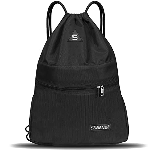 Kordelzug Gym Sport Tasche String Wasserdicht Tasche Reißverschluss Sack Rucksack für Frauen Herren Reise Kit Tasche für Wandern Schule Studenten PE Tasche Outdoor Schwimmen Erwachsene Strand Urlaub, von SAWANS