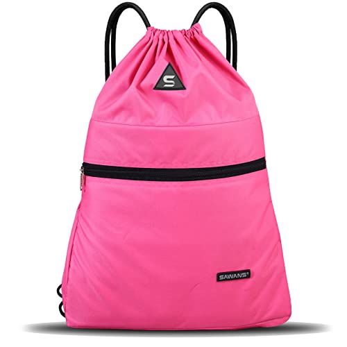 Kordelzug Gym Sport Tasche String Wasserdicht Tasche Reißverschluss Sack Rucksack für Frauen Herren Reise Kit Tasche für Wandern Schule Studenten PE Tasche Outdoor Schwimmen Erwachsene Strand Urlaub, von SAWANS