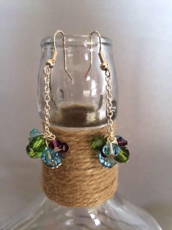Blau, Grün Und Lila Kristall-Cluster Ohrringe; Crystal Kristall Tropfen Kristall-Cluster-Ohrringe Blau, Grün Und Lila Kristall-Cluster Ohrringe; Crystal Kristall Tropfen Kristall-Cluster-Ohrringe von SAWDesignsByStacie