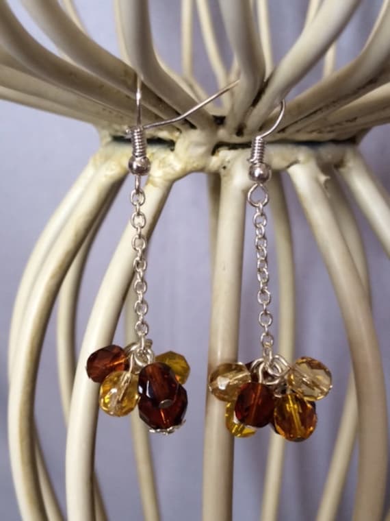 Gelb, Gold Und Braun-Kristall-Cluster Ohrringe; Crystal Kristall Tropfen Kristall-Cluster-Ohrringe Gelb, Gold Und Braun-Kristall-Cluster Ohrringe; Crystal Kristall Tropfen Kristall-Cluster-Ohrringe von SAWDesignsByStacie