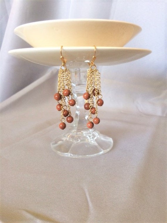 Gold Und Rost Funkeln Perle Multi-strang Kette Ohrringe; Goldene Kastanienbraunen Ohrringe Gold Und Rost Funkeln Perle Multi-strang Kette Ohrringe; Goldene Kastanienbraunen Ohrringe von SAWDesignsByStacie